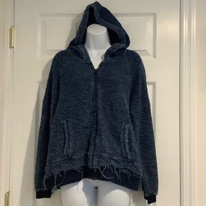 ANTHROPOLOGIE SATURDAY SUNDAY Textured Frayed Blue Zip up Hoodie Sweatshirt Med
